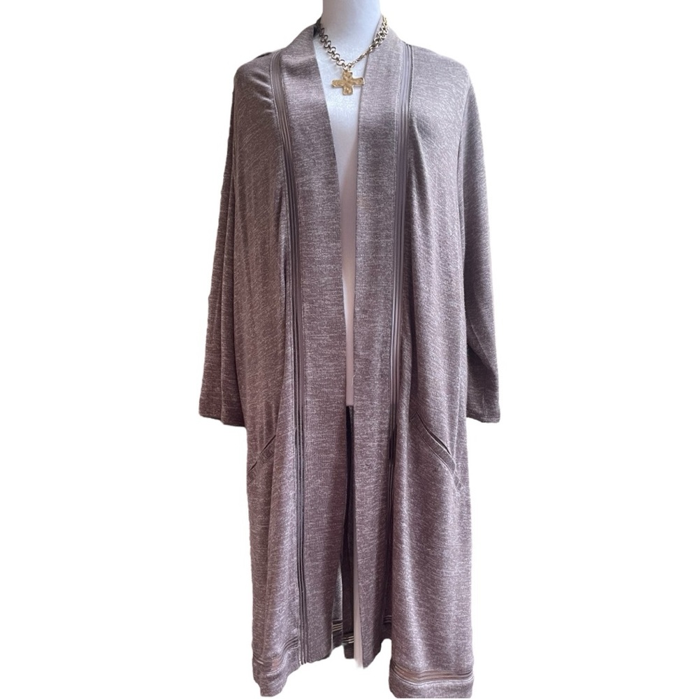 H by Halston Super Soft 3/4-Sleeve Open Front Cardigan with Split Back. Size 1X